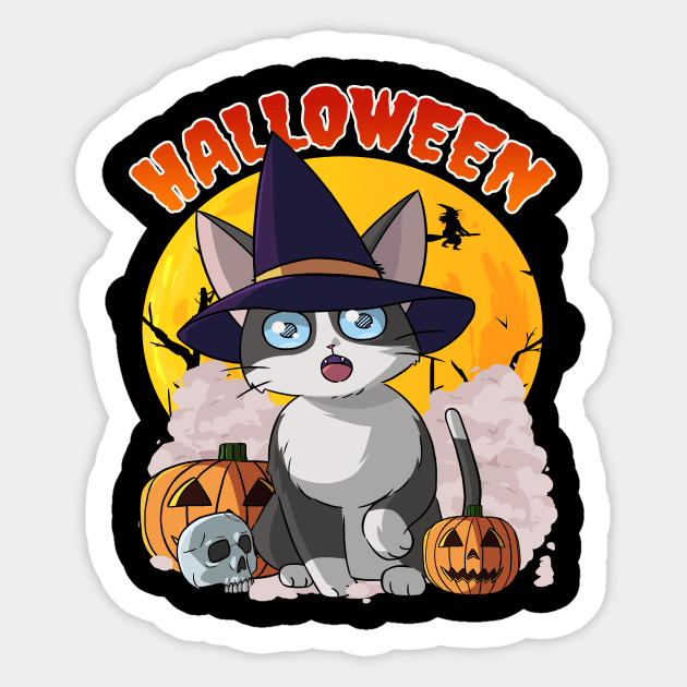 Cat Witch Halloween Pumpkin Sticker by Noseking